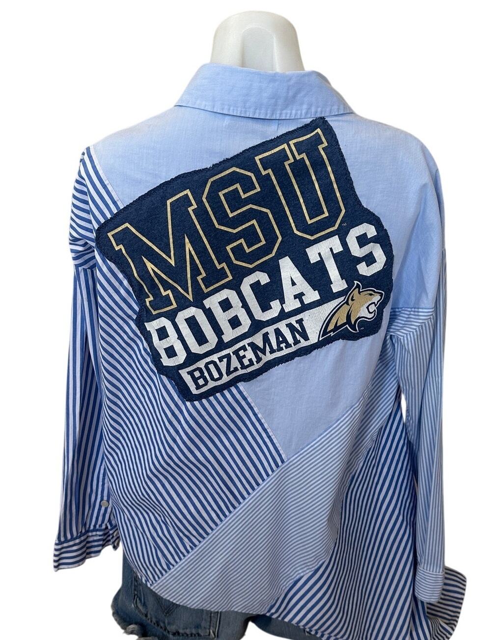 Montana State University Blue Striped Shirt LARGE Bobcats Business Casual MSU